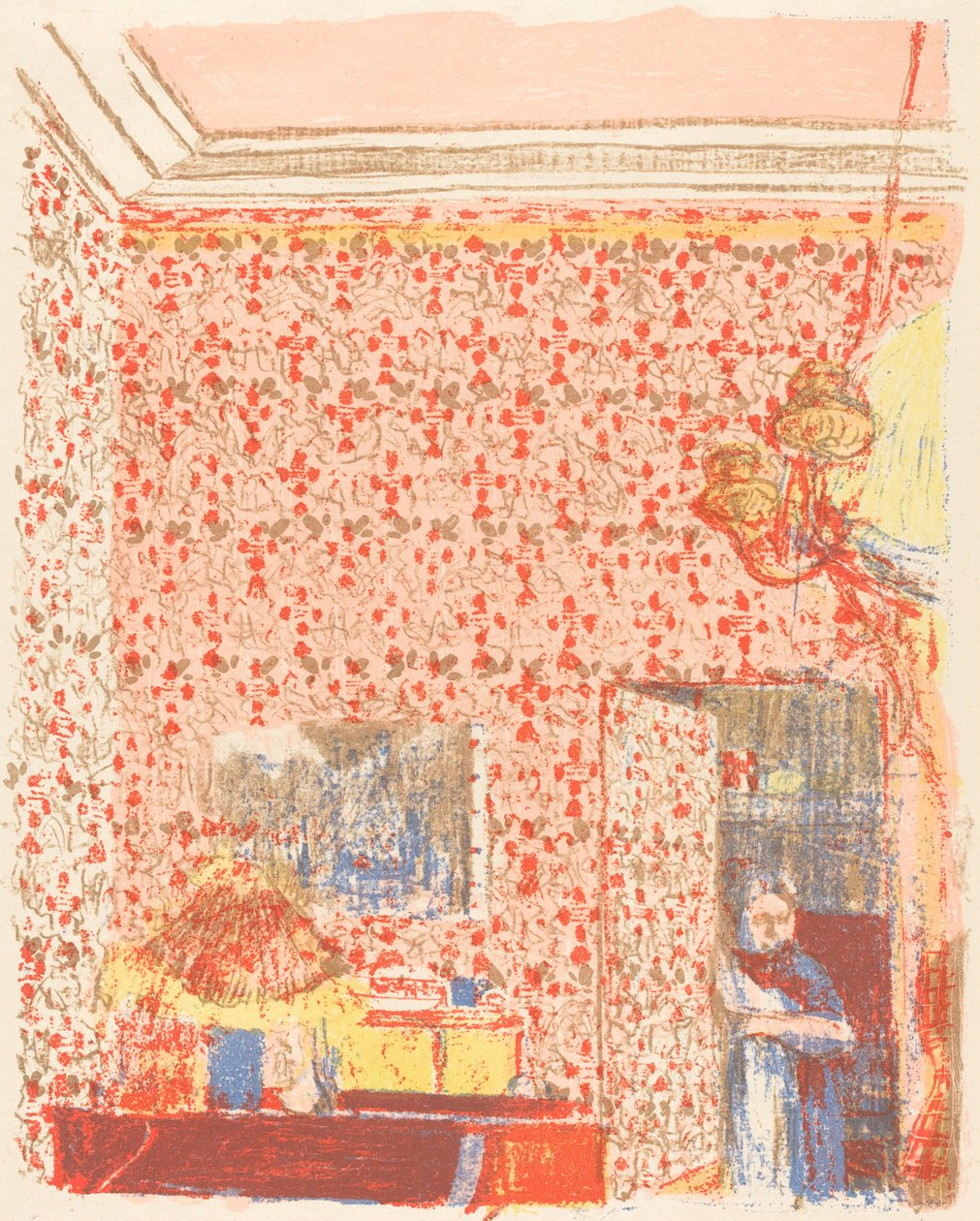 Interiör med rosa tapet I Interieur aux tentures roses I, c. 1896 publicerad 1899. av Edouard Vuillard