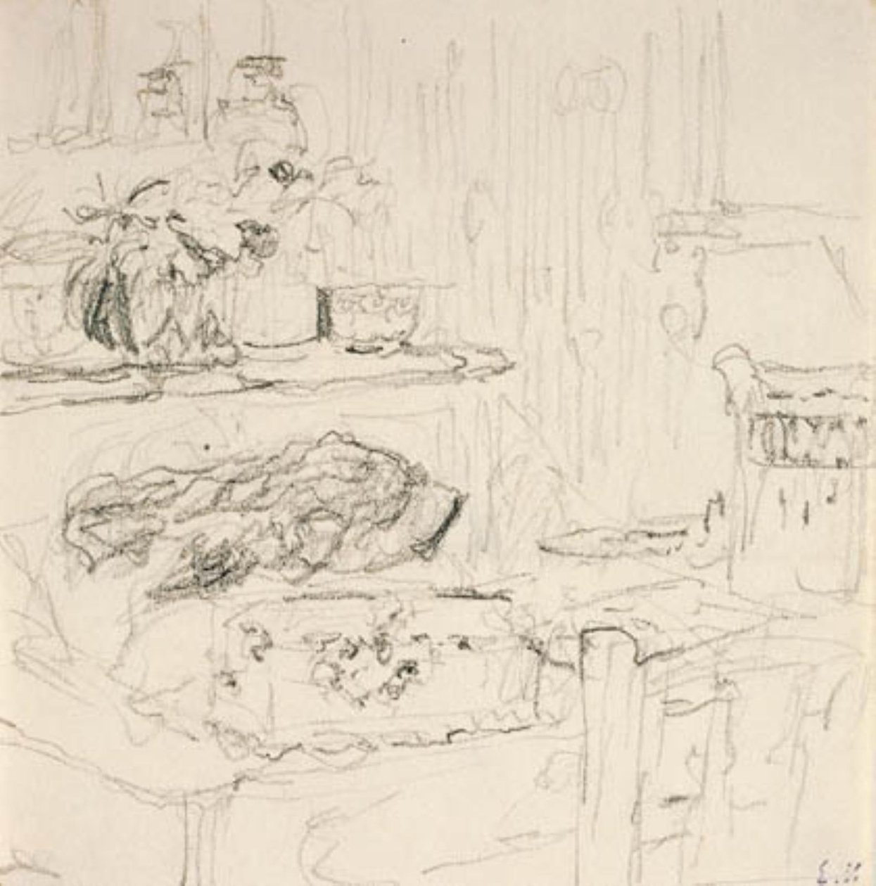 Inredning med fyrkantigt bord av Edouard Vuillard