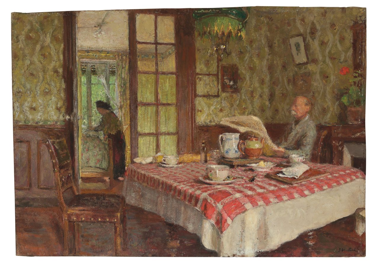 Läsning i matsalen, Vaucresson, 1924 av Edouard Vuillard
