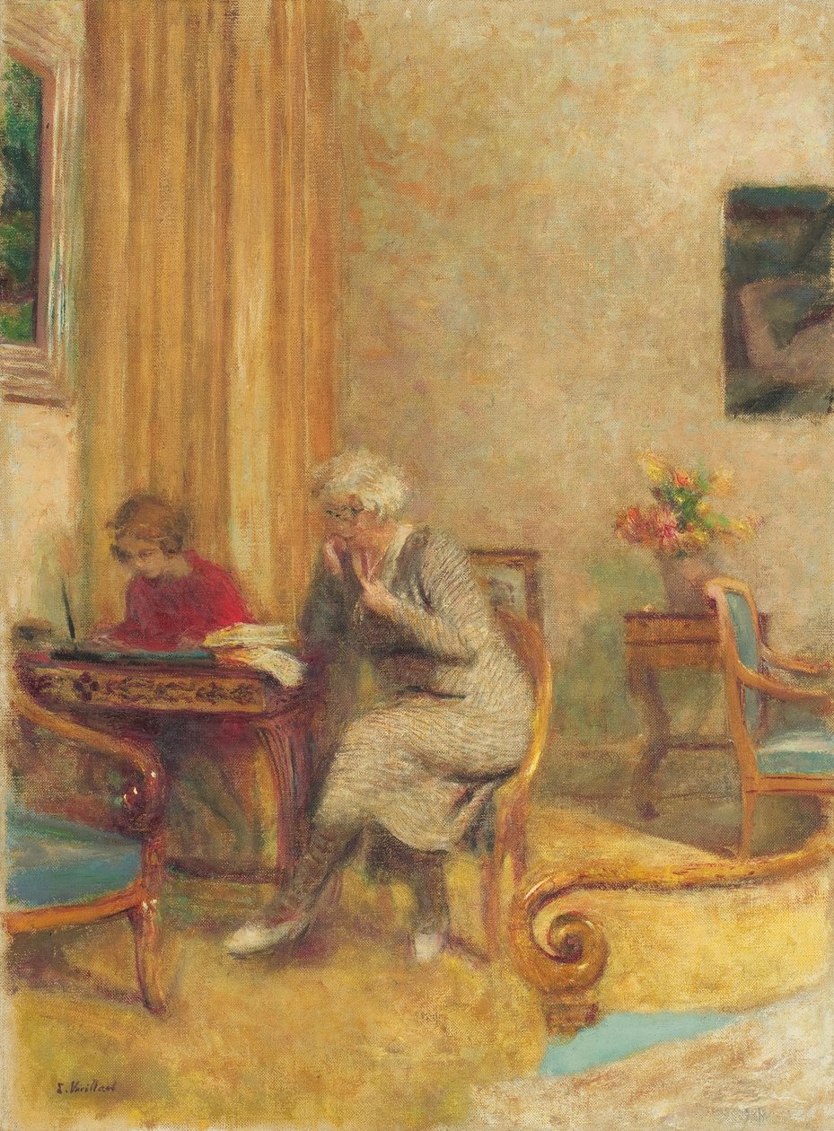 Madam Hessel och Lulu i Small Lounge of the Clayes; Madame Hessel och Lulu i den lilla salongen på Les Clayes, ca 1934-1935 av Edouard Vuillard