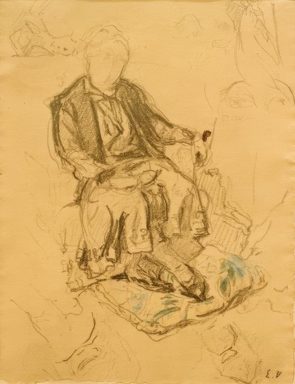 Madame Bénard sitter, fötterna vilande på en kudde av Edouard Vuillard
