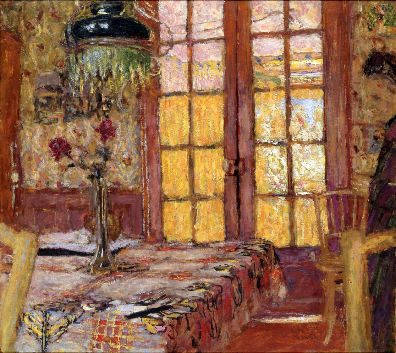 Madame Vuillard i matsalen, Vaucresson, ca 1919-25 (olja på pannå) av Edouard Vuillard