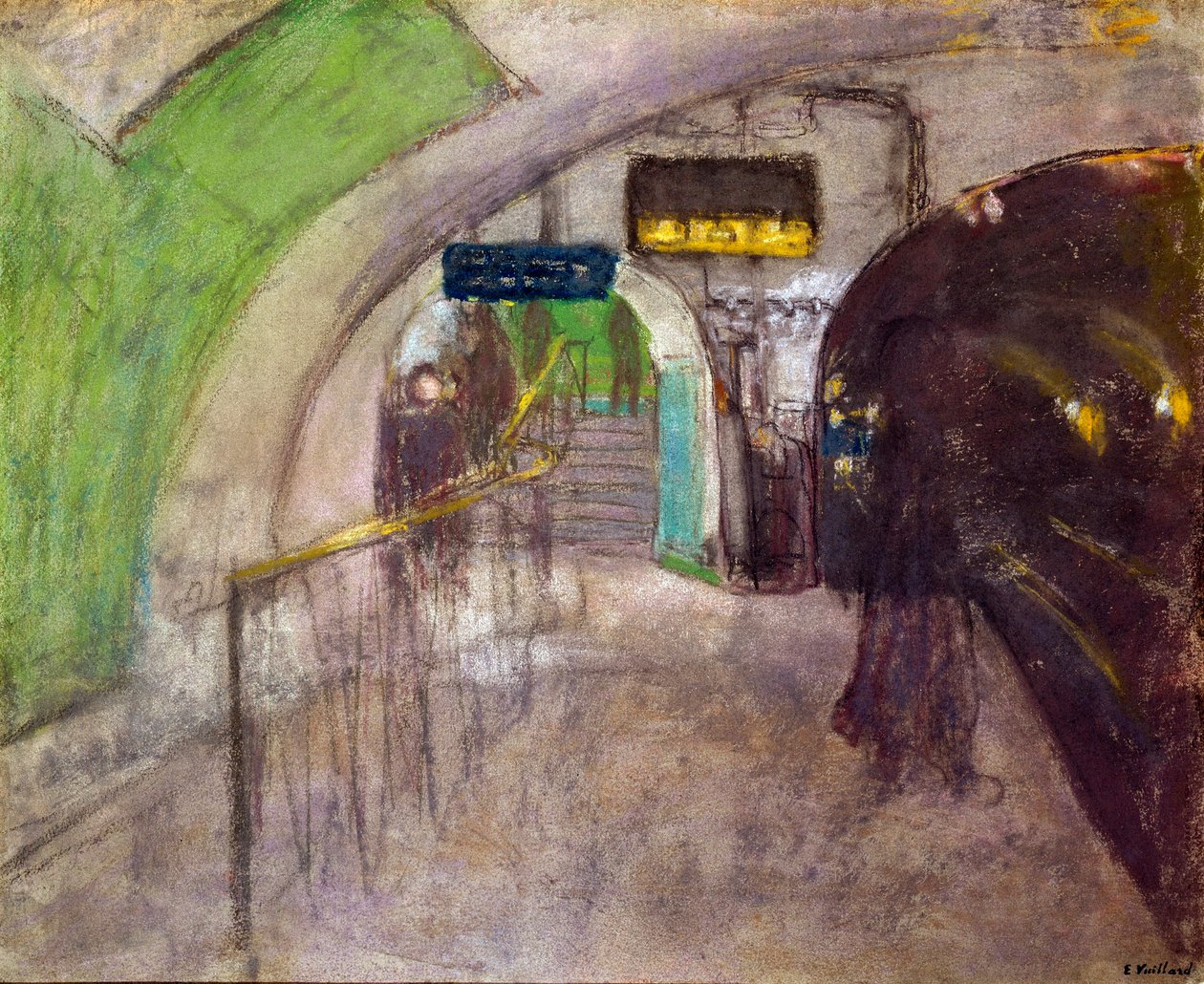 Tunnelbanestation Utsikt över hamnen i den underjordiska tunnelbanan, 1900-talet (målning) av Edouard Vuillard