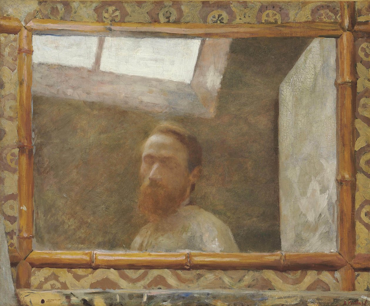 Självporträtt med bambuspegel, ca. 1890. av Edouard Vuillard
