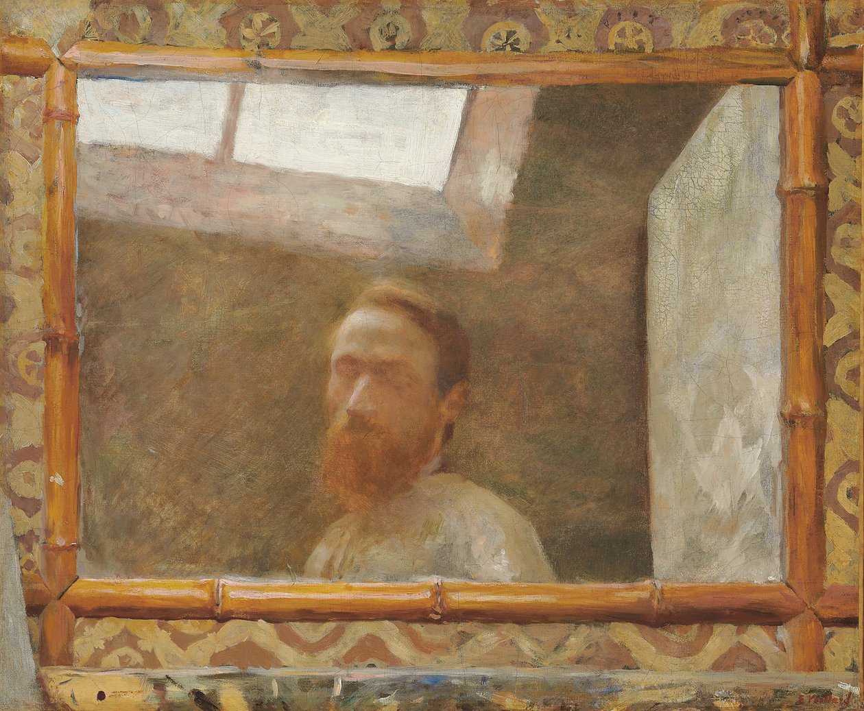 Självporträtt med bambuspegel; Självporträtt med bambuspegel, c.1890 av Edouard Vuillard