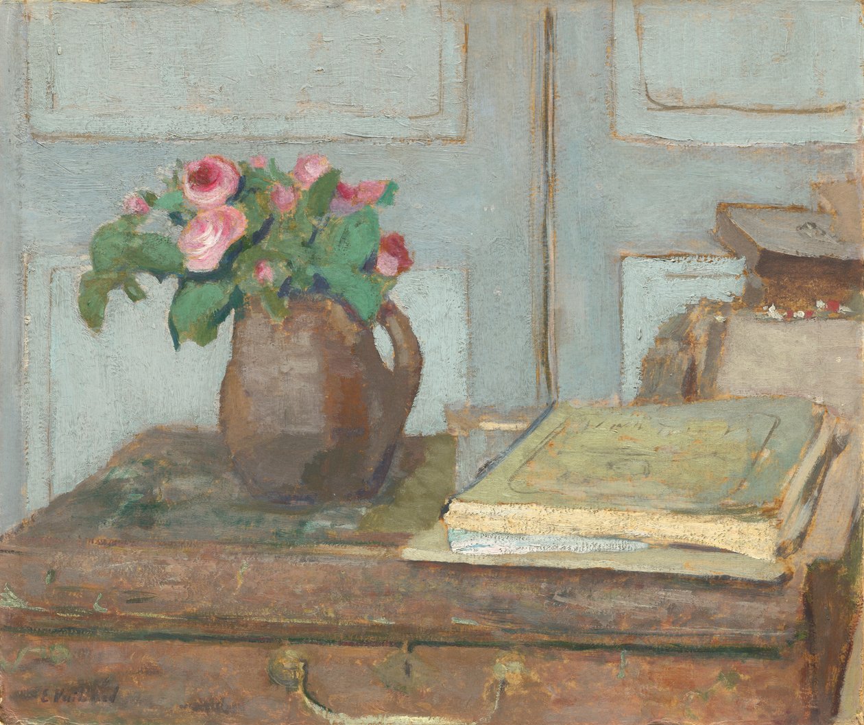 Konstnärens färglåda och mossrosor av Edouard Vuillard