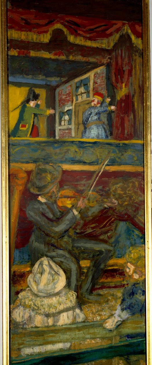 Guignol Theatre En violinist och en dockteater (detalj) 1900-talet (olja på duk) av Edouard Vuillard