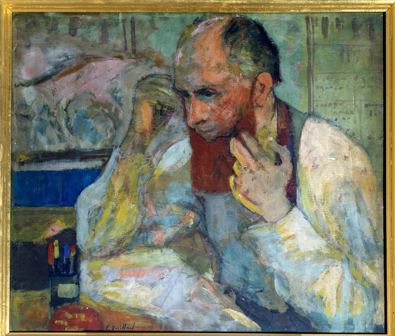 Komikern Aurelien Lugne Poe (Lugne-Poe) (1869-1940) sminkar sig, 1900-talets Paris, Komedi av Champs Elysees (olja på duk) av Edouard Vuillard