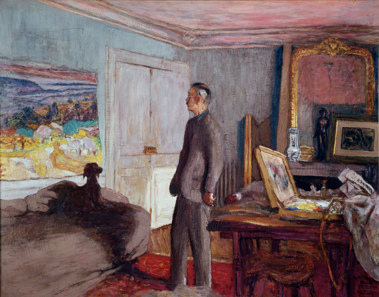 Målaren Pierre Bonnard (1867-1947) hemma (olja på duk) av Edouard Vuillard