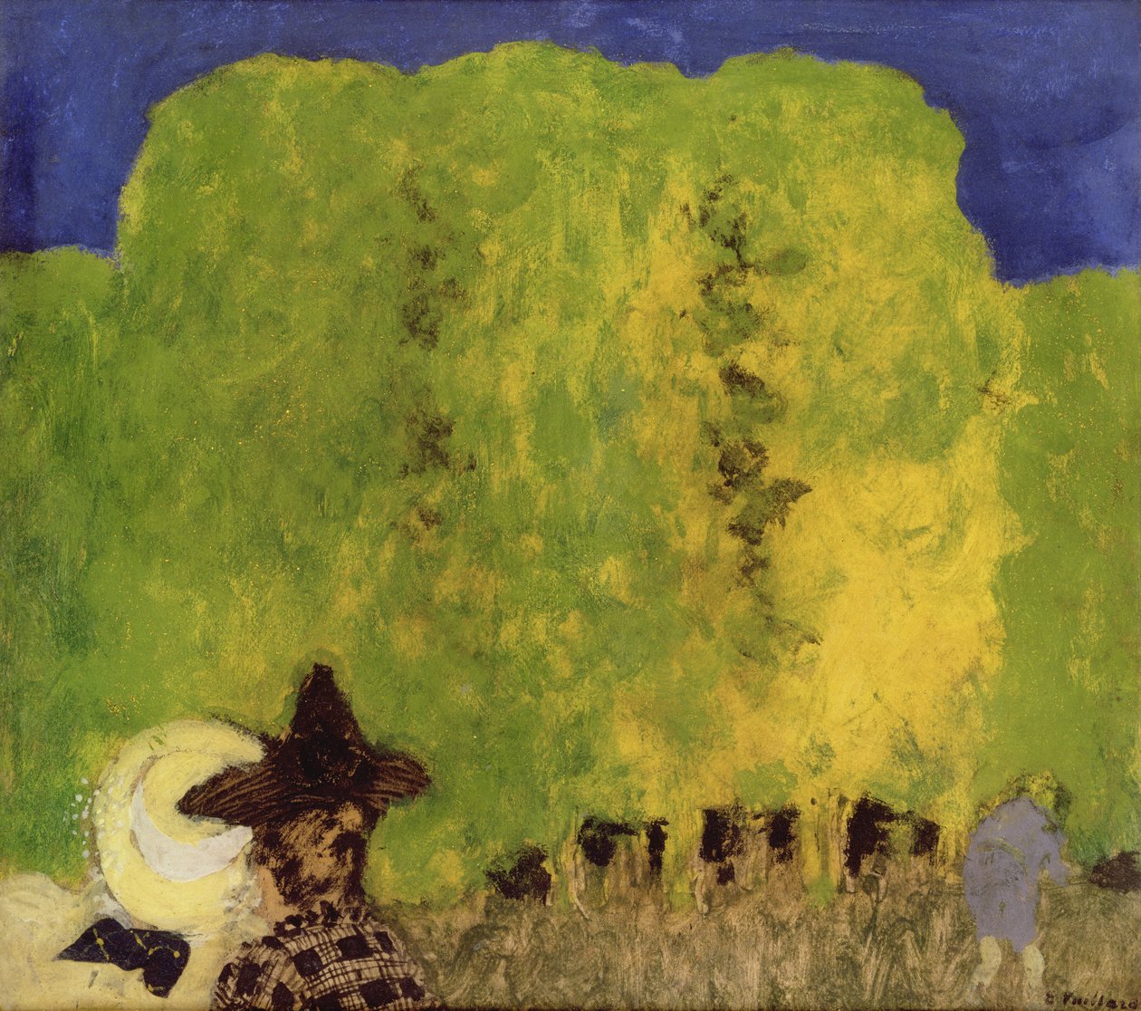 Två kvinnor i ett landskap, 1895 (olja på papper) av Edouard Vuillard