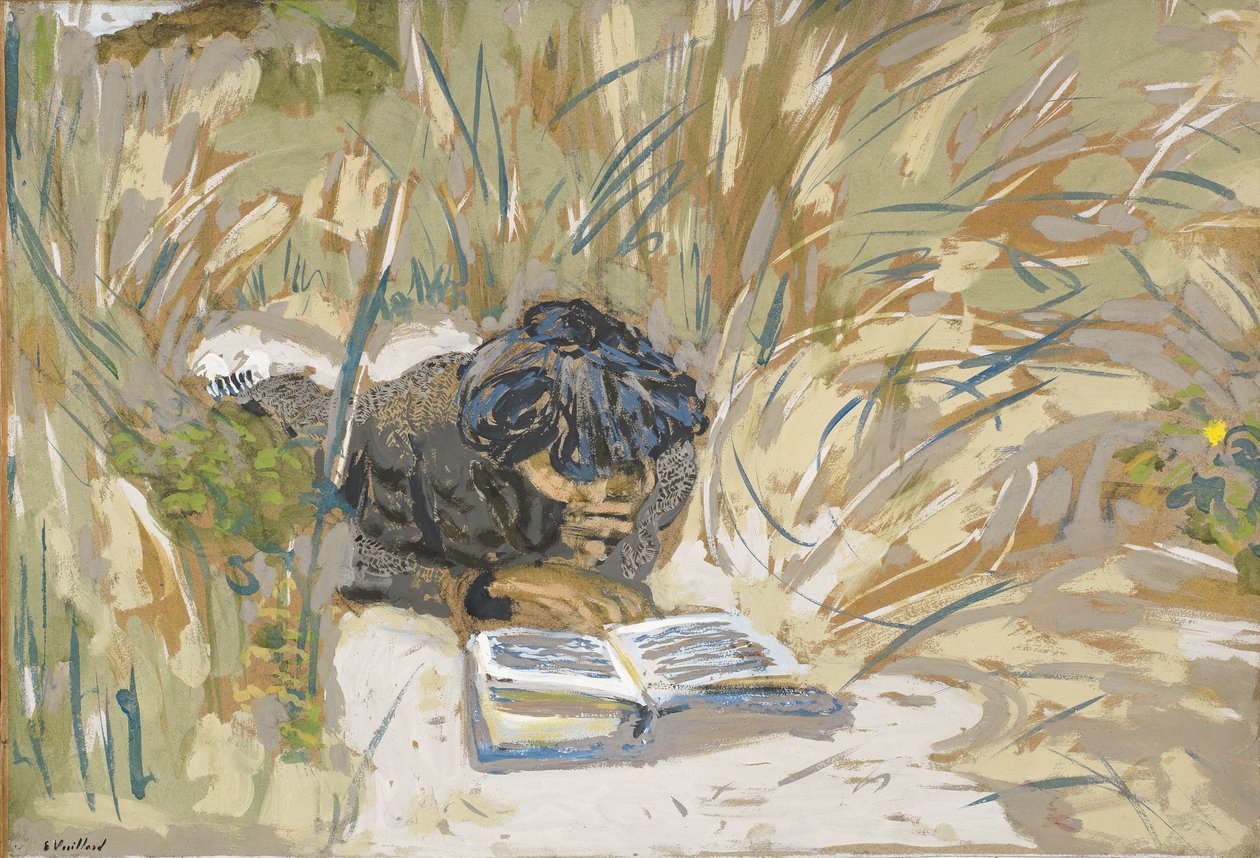 Kvinna som läser, ca 1909 (valpsjuka på papper) av Edouard Vuillard