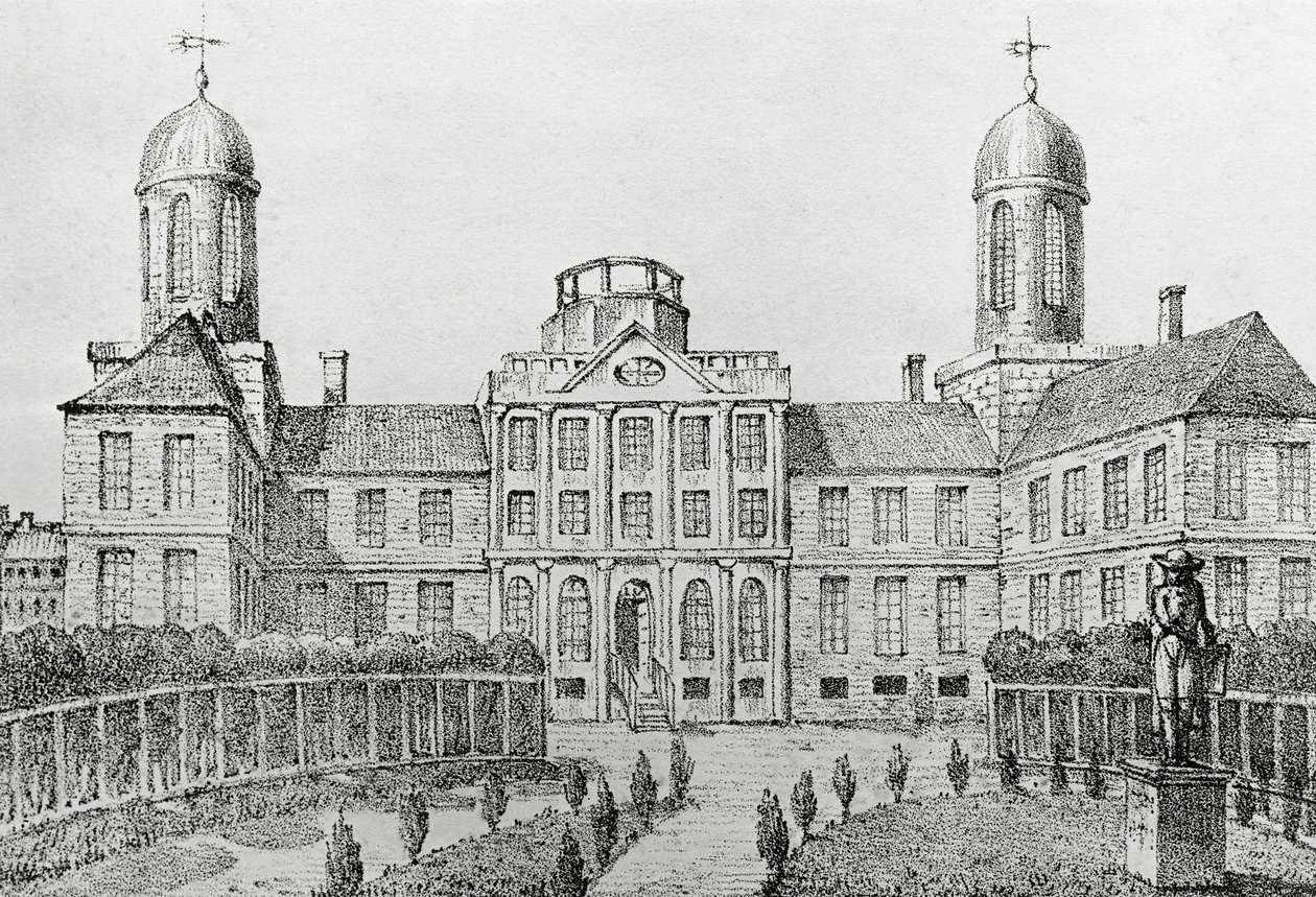 Sjukhus i Philadelphia, USA, litografi av Edouard de Montule (1792-1828) från Voyage to America, Italien, Sicilien och Egypten av Edouard de Montule
