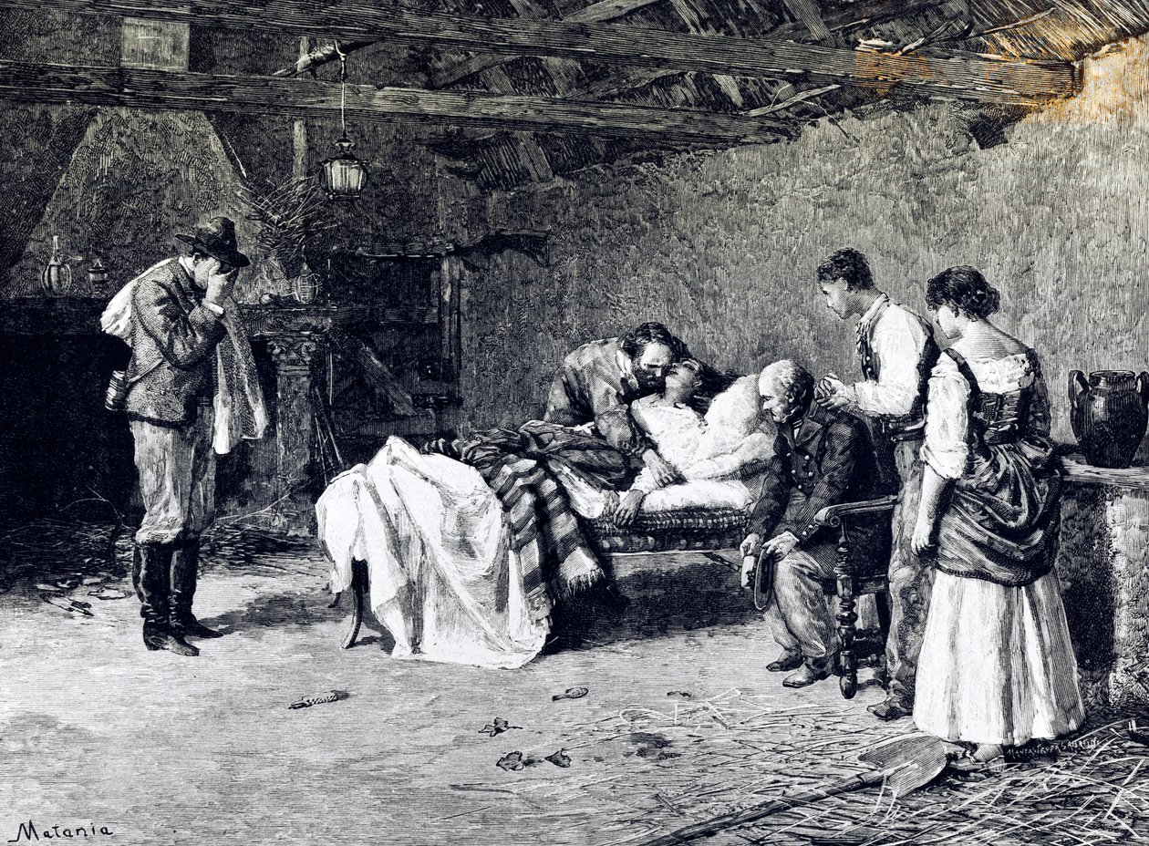 Anita Garibaldis död på markis Guicciolis gård (illustration) av Edouardo Matania