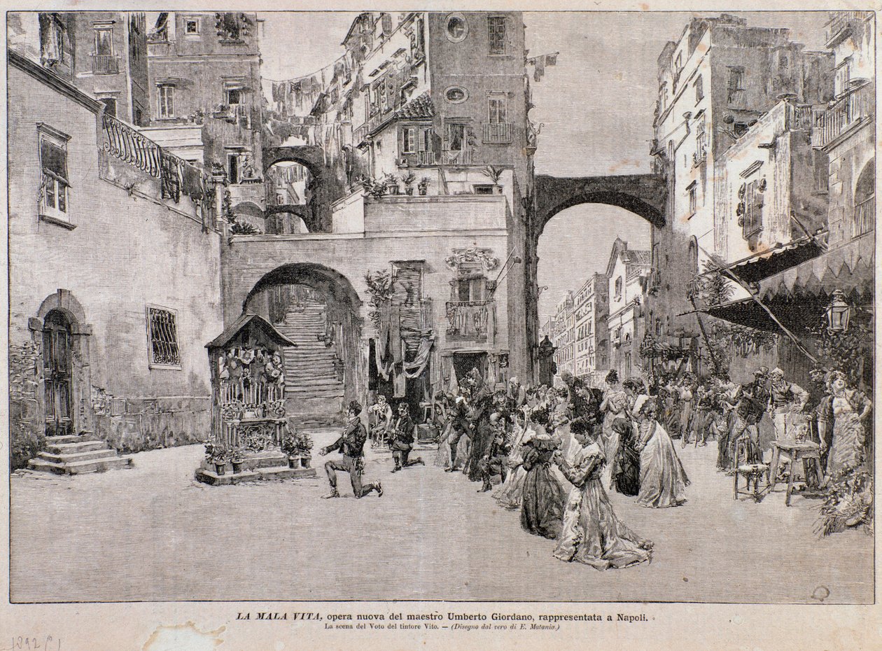 Representation av Vitos röst, från La mala vita, opera av Umberto Giordano (gravyr) av Edouardo Matania