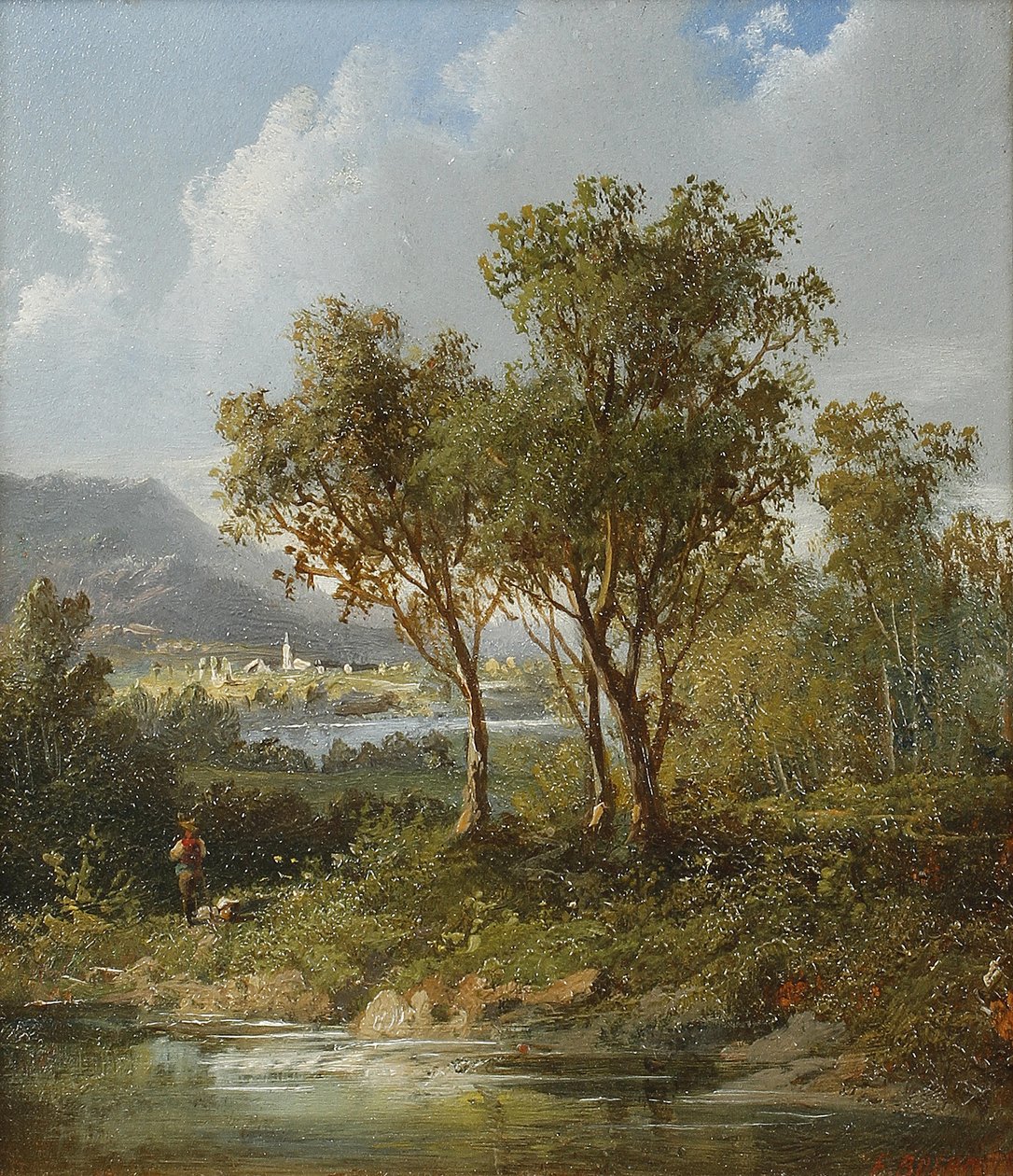 Figur bredvid en sjö med fjärran berg av Eduard Boehm