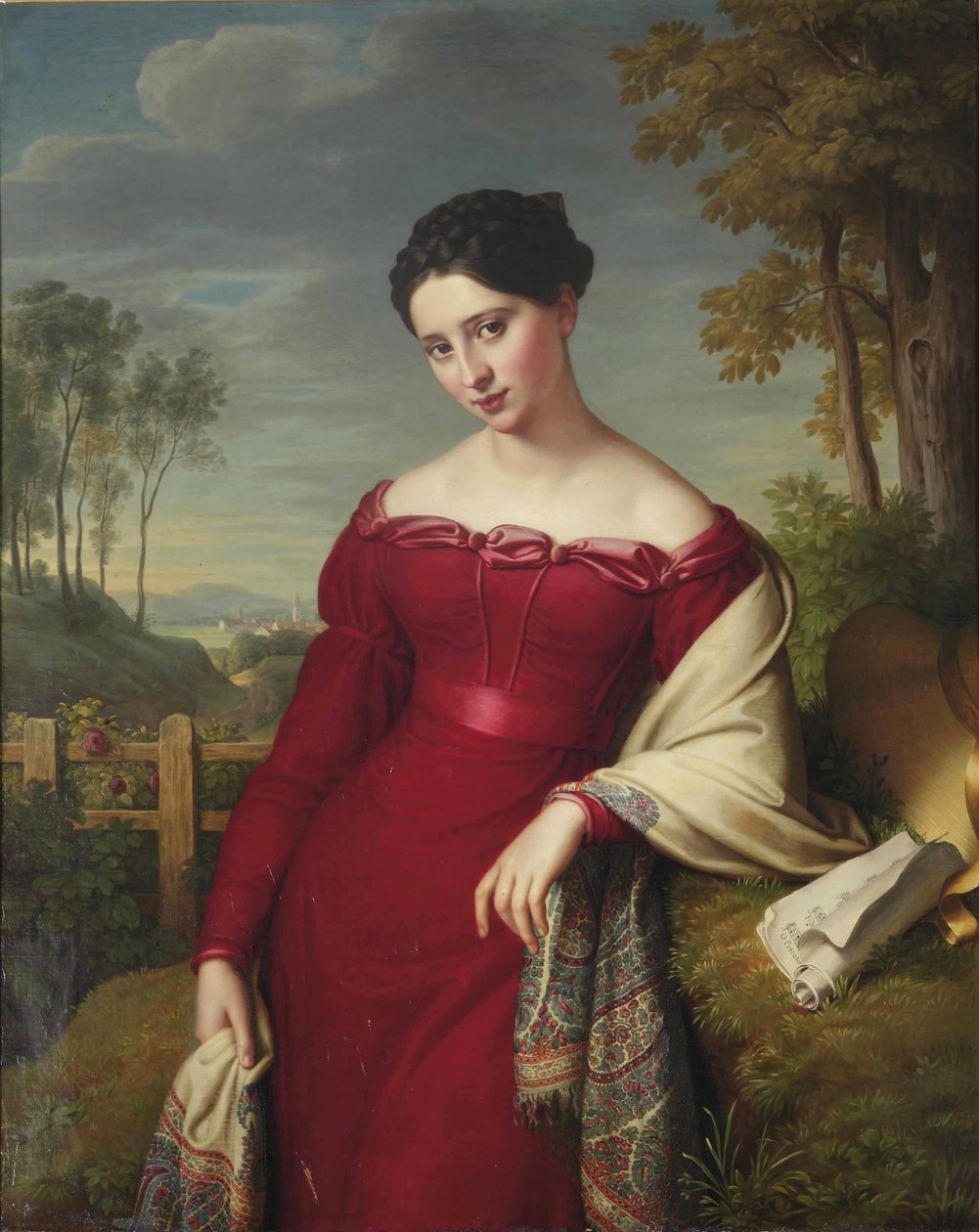 Porträtt av en ung elegant dam av Eduard Friedrich Leybold