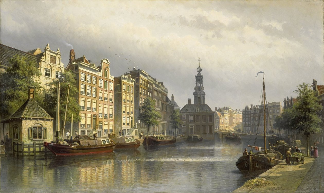 Singel, Amsterdam, med utsikt mot myntverket. av Eduard Alexander Hilverdink