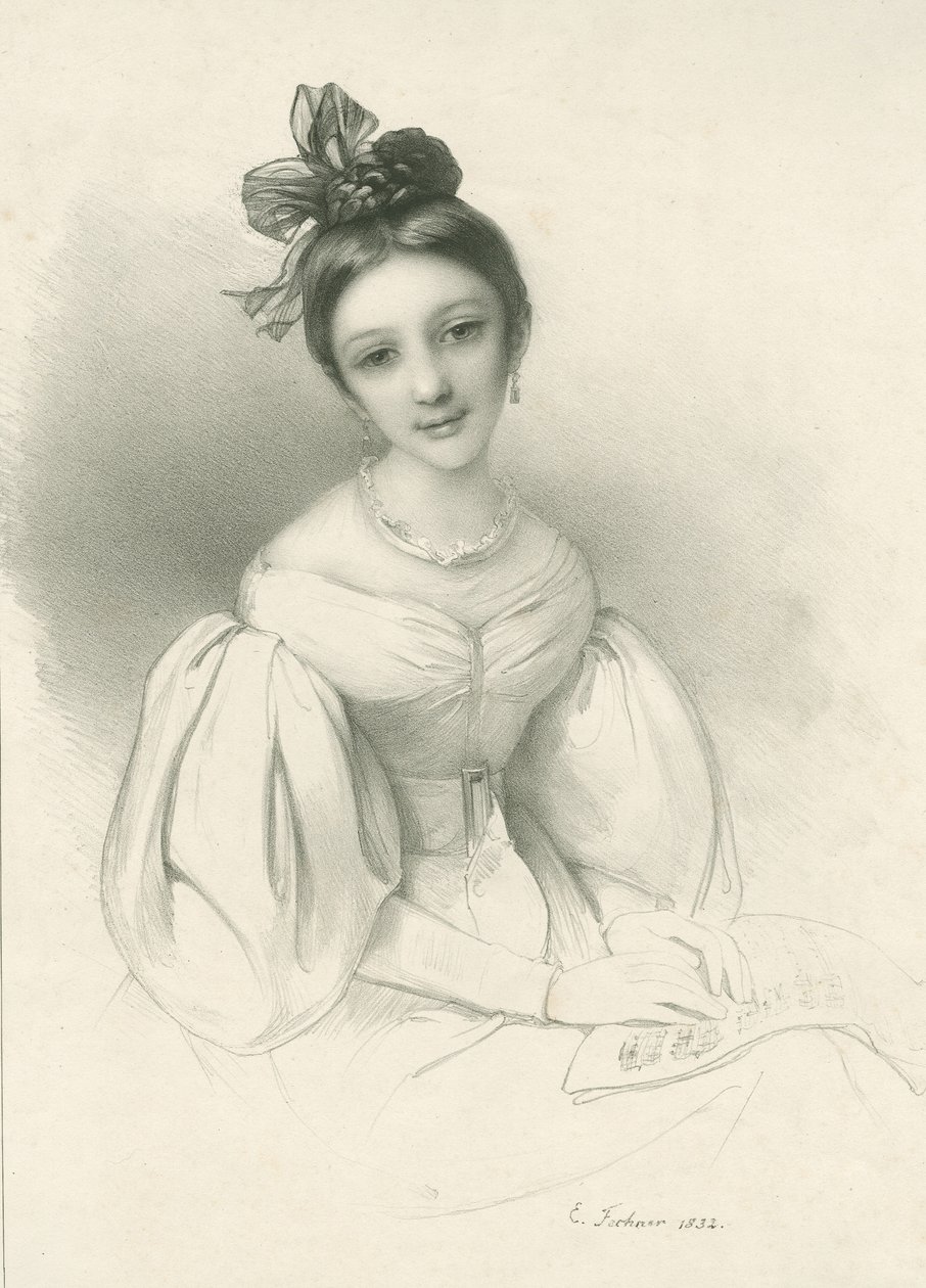 Porträtt av Clara Wieck-Schumann 1819-1896, 1832. av Eduard Clemens Fechner