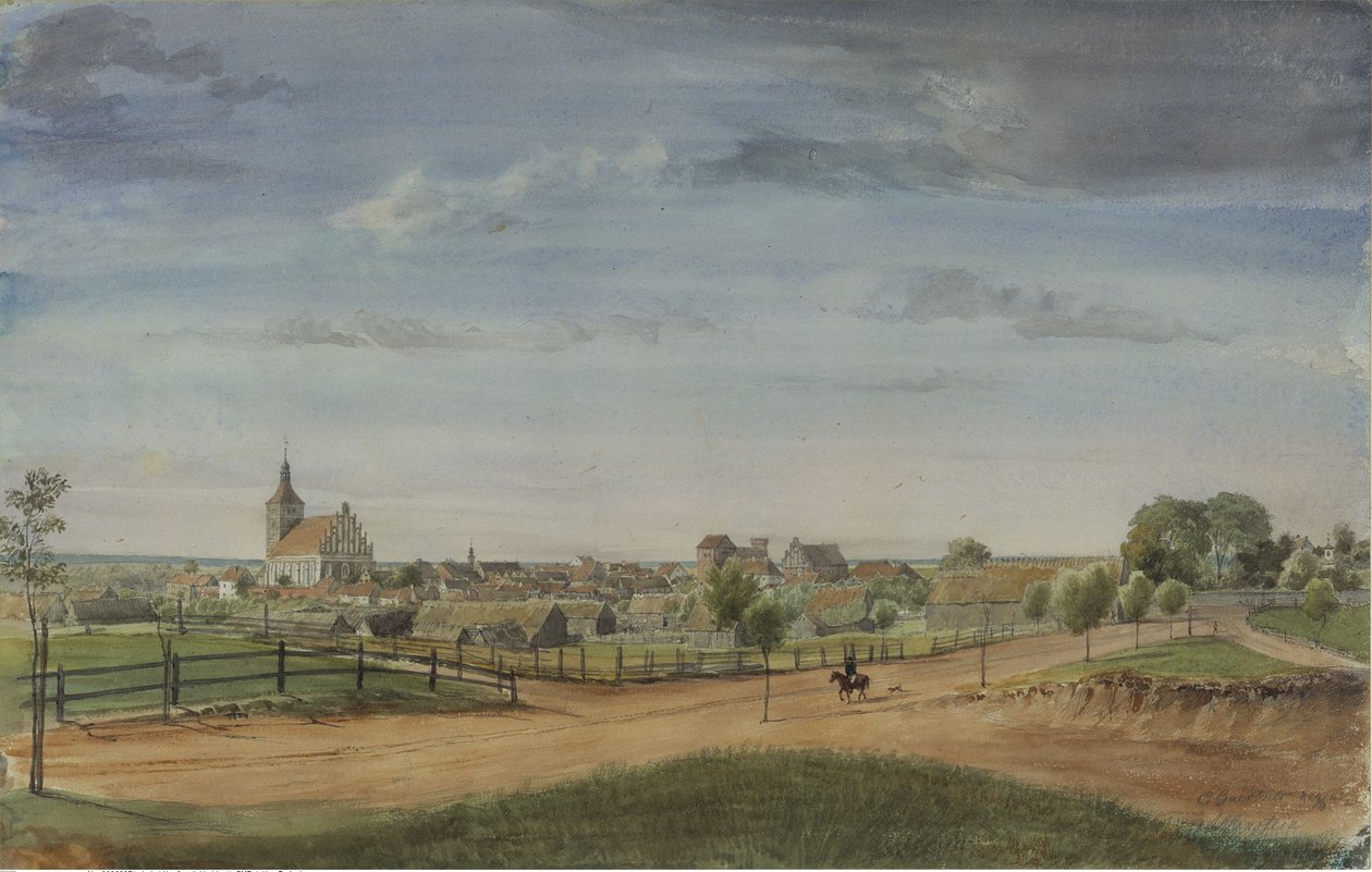 Allenstein [Ostpreussen] med vägkorsning i förgrunden av Eduard Gaertner