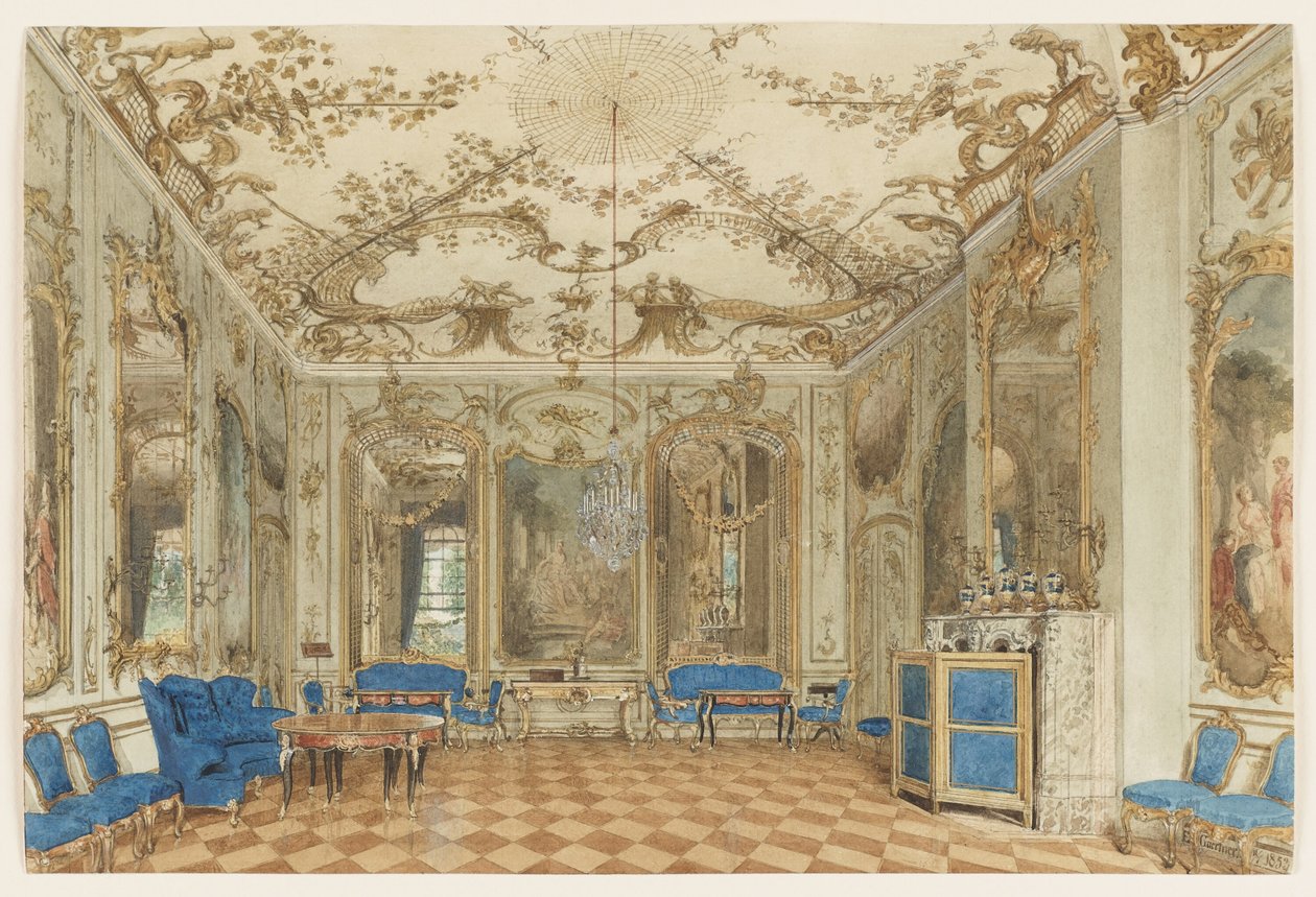 Konsertsalen i slottet Sanssouci, Potsdam, Tyskland av Eduard Gaertner