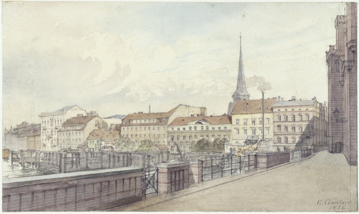 Mühlendamm och Burgstraße i Berlin av Eduard Gaertner