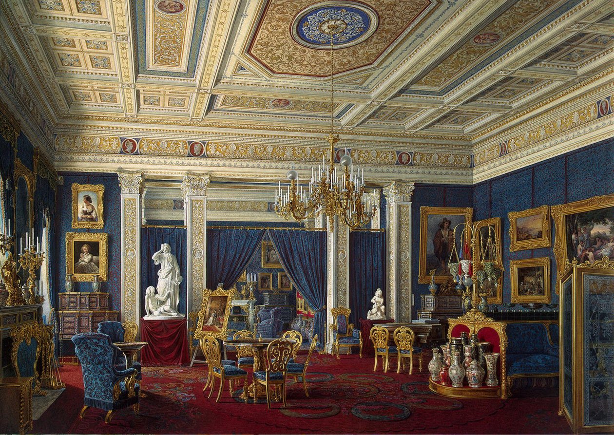 Blå salongen i Mariinsky-palatset i Sankt Petersburg, mitten av 1800-talet. av Eduard Hau