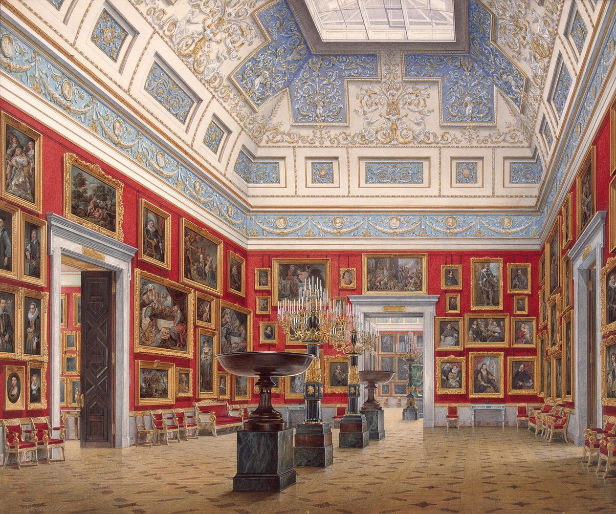 Interiörer av New Hermitage. Det flamländska måleriets rum, 1854 av Eduard Hau