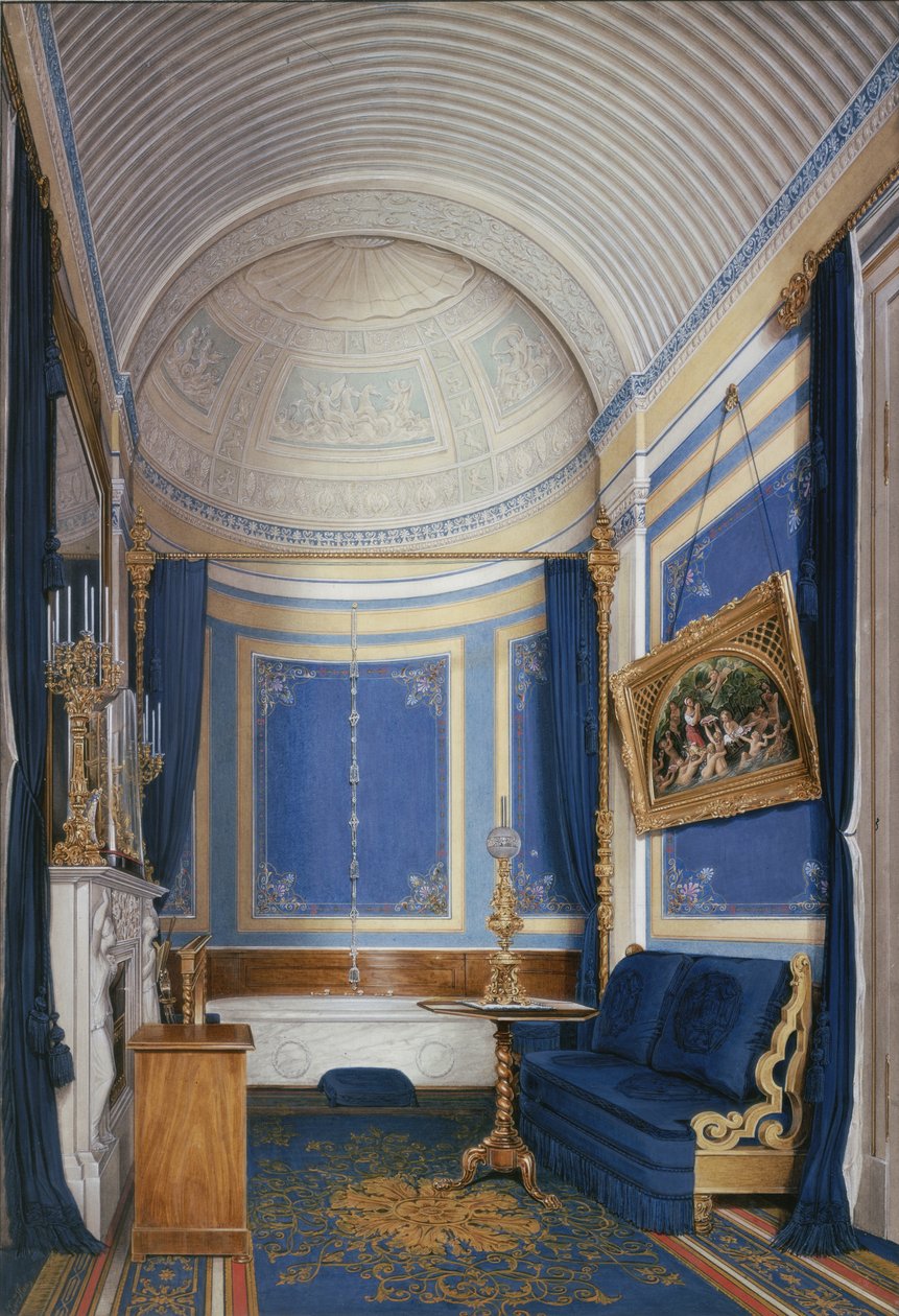 Interiörer av Vinterpalatset. Kejsarinnan Maria Alexandrovnas badrum, 1850-talet av Eduard Hau