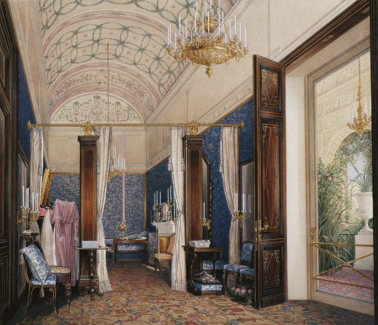 Interiörer av Vinterpalatset. Kejsarinnan Alexandra Fyodorovnas omklädningsrum, 1871 av Eduard Hau