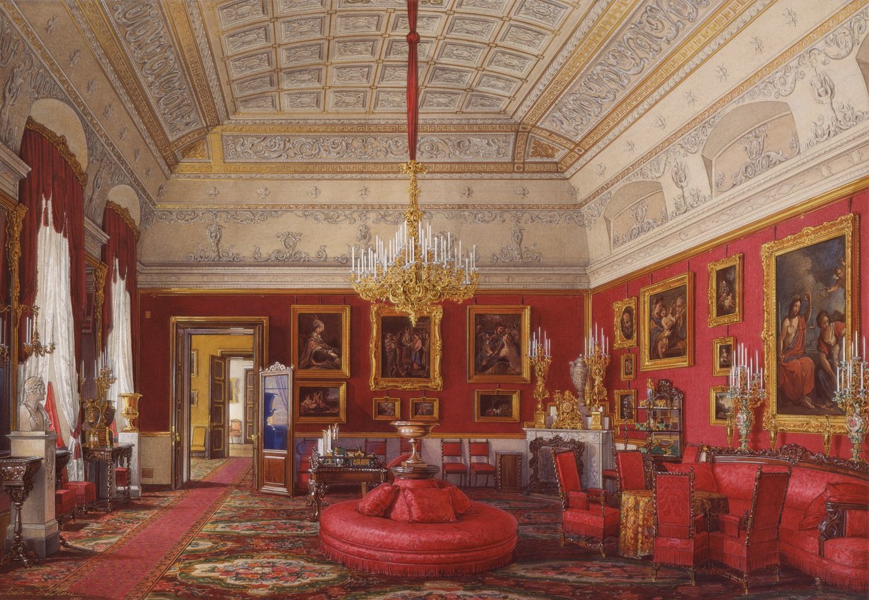 Interiörer av Vinterpalatset. Den första reserverade lägenheten. Storprinsessan Maria Nikolajevnas stora studie, 1867 av Eduard Hau