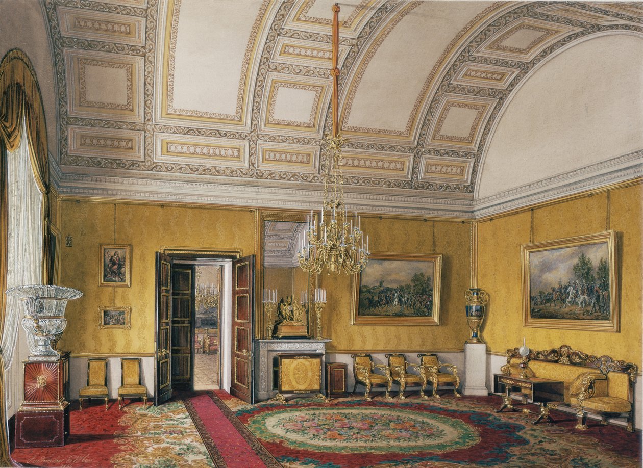 Interiörer av Vinterpalatset. Den första reserverade lägenheten. Storprinsessan Maria Nikolajevnas gula salong, 1866 av Eduard Hau