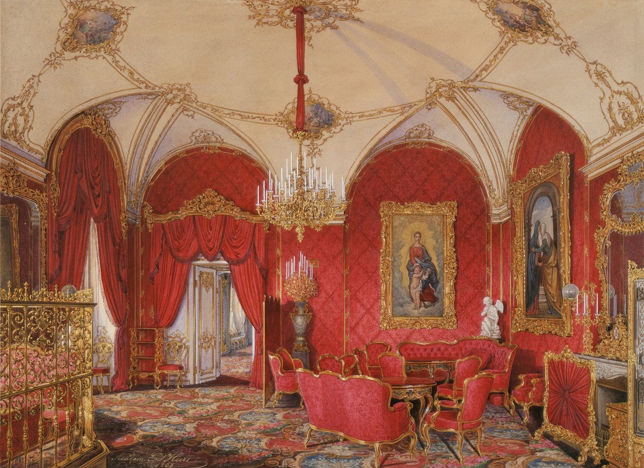 Interiörer av Vinterpalatset. Den fjärde reserverade lägenheten. Hörnrummet, 1868 av Eduard Hau