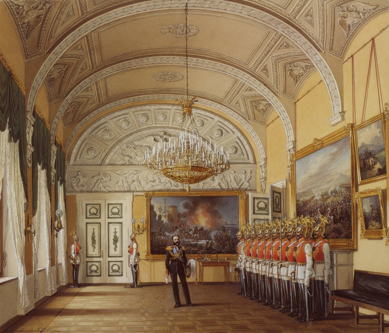 Interiörer av Vinterpalatset. Vaktrummet, 1864 av Eduard Hau