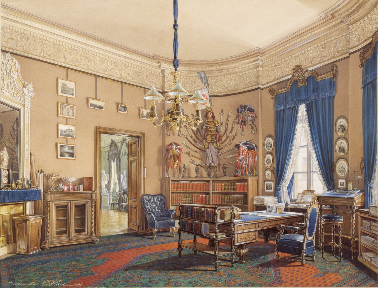 Interiörer av Vinterpalatset. Kronprins Nikolay Aleksandrovichs studie, 1865 av Eduard Hau