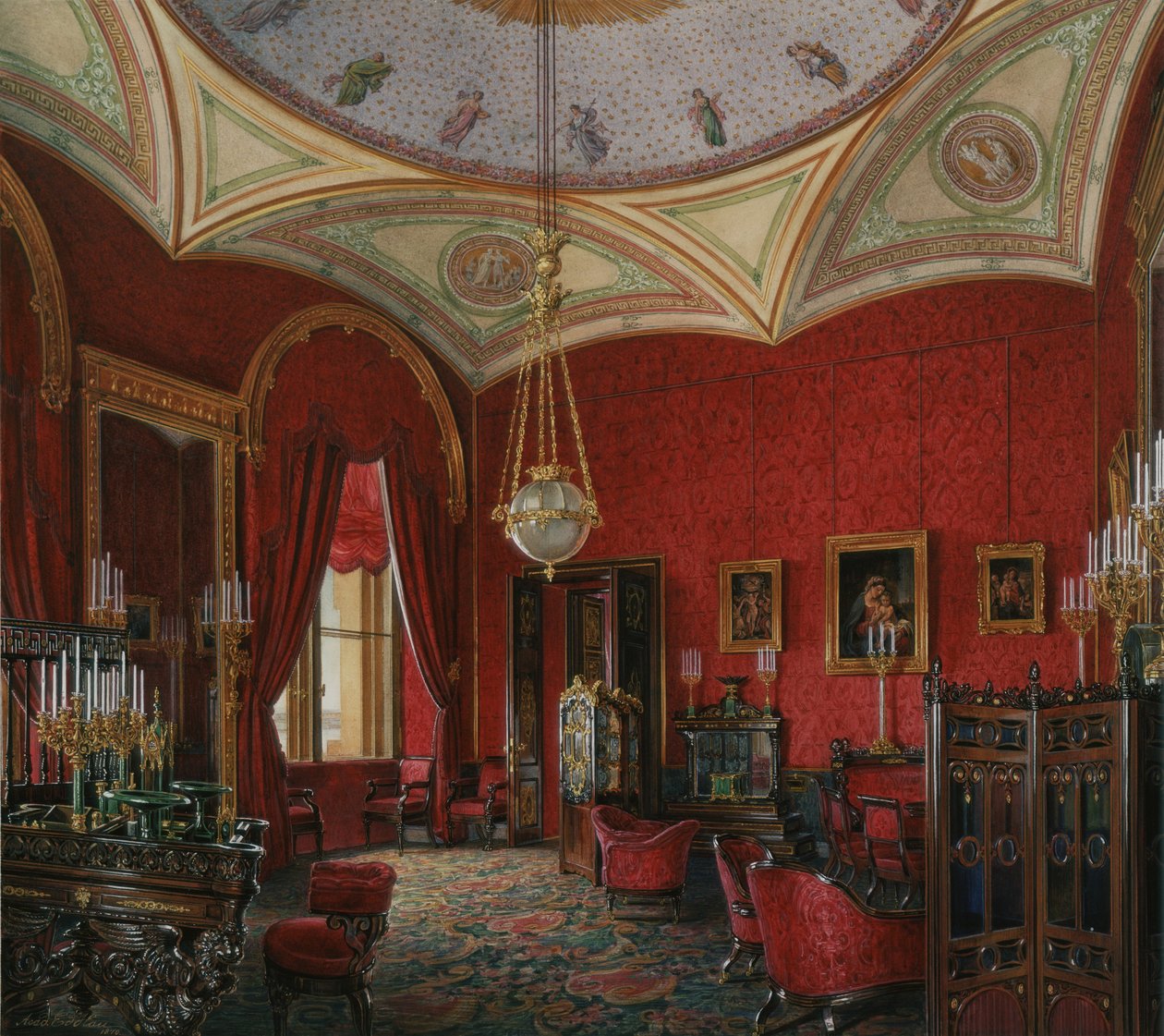 Interiörer av Vinterpalatset. Studien av kejsarinnan Alexandra Fyodorovna, mitten av 1800-talet. av Eduard Hau