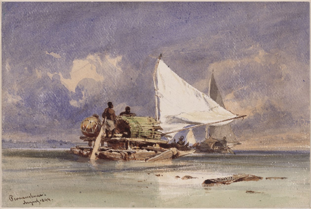 Jangadas på havet utanför Pernambuco (Recife) av Eduard Hildebrandt