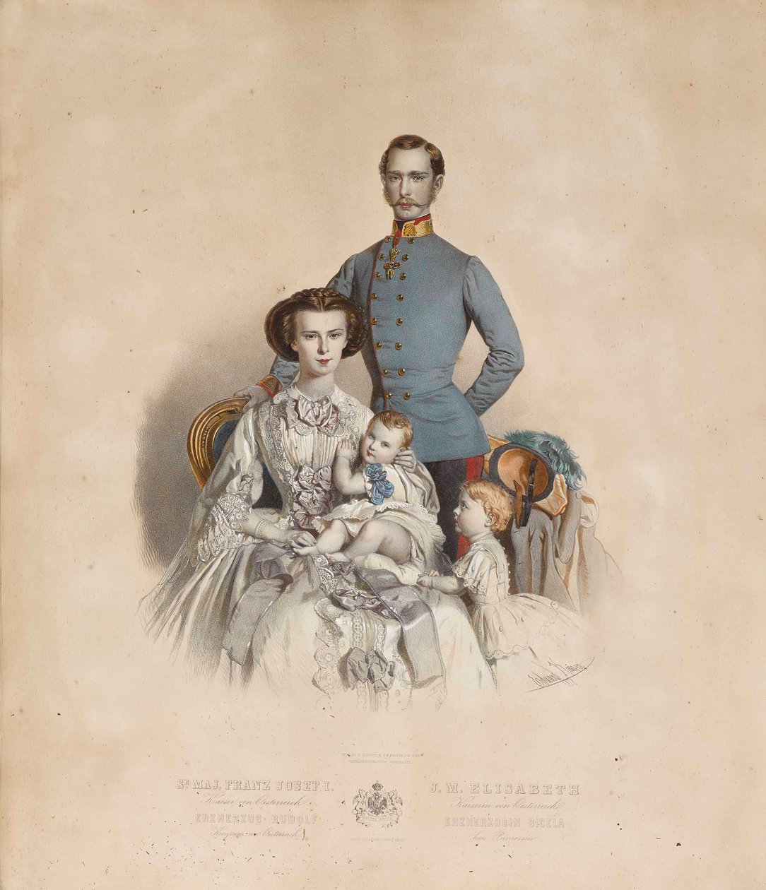 Francis Joseph I och Elisabeth av Österrike med barn, Gisela och Rudolf av Eduard Kaiser