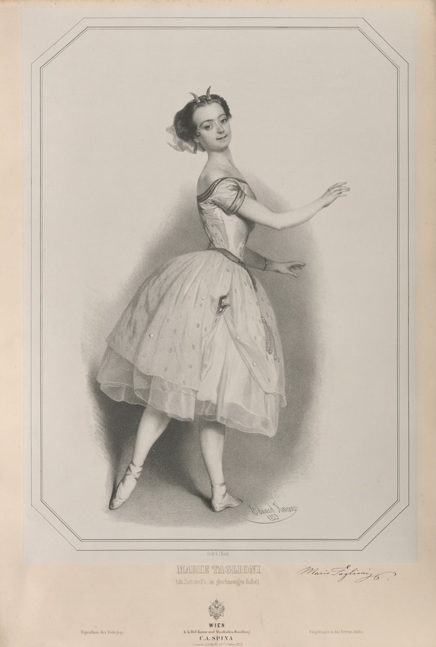 Porträtt av ballerinan Marie Taglioni 1804-1884 som Satanella, 1853. av Eduard Kaiser