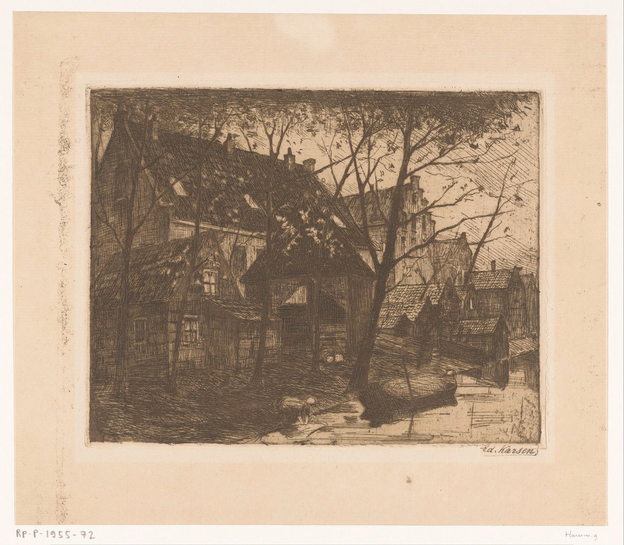 Baksidor av hus längs vattnet av Eduard Karsen (signed by artist)