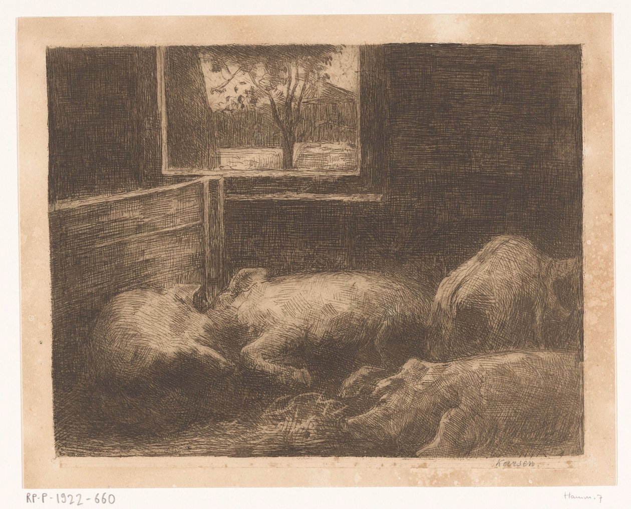 Grisar i ett stall av Eduard Karsen (signed by artist)