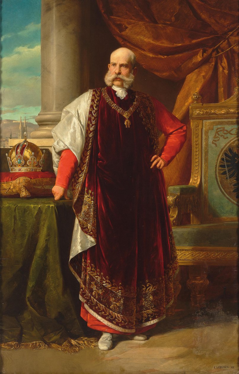 Porträtt av Franz Joseph I av Österrike som stormästare i det gyllene skinnet, 1891. av Eduard Lebiedzki