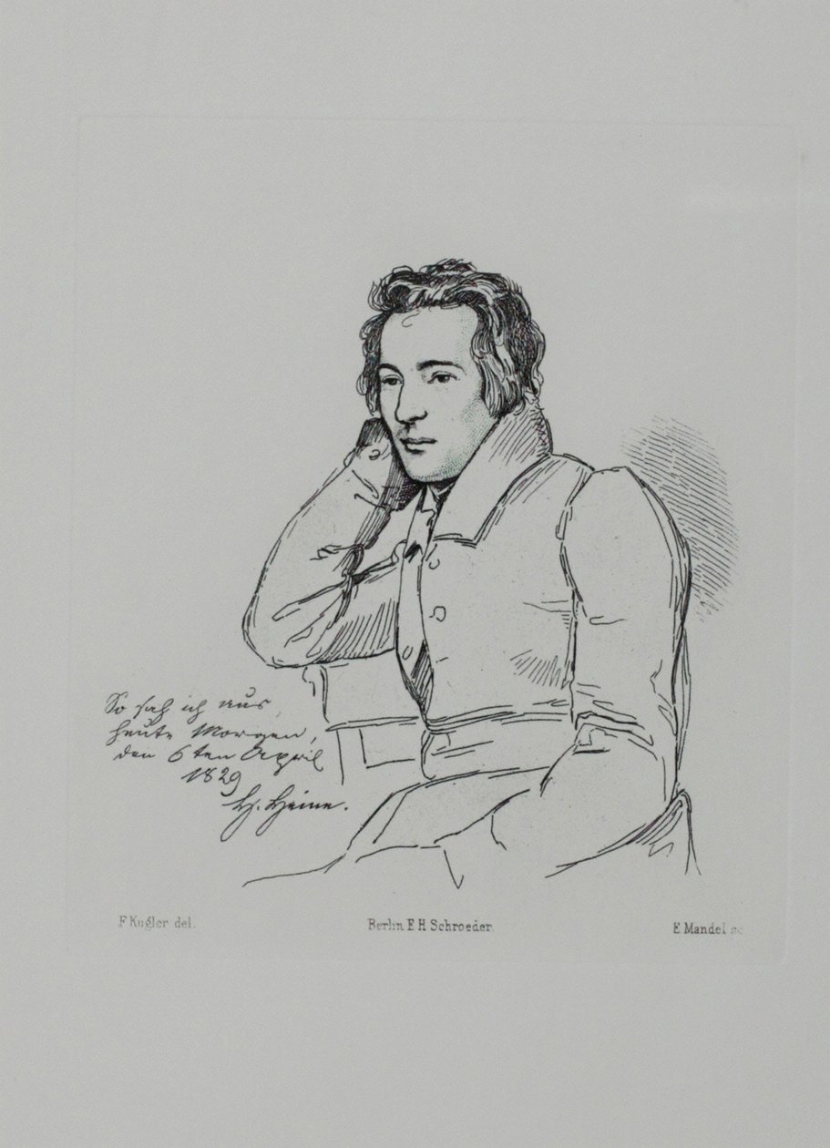 Porträtt av poeten Heinrich Heine 1797-1856 efter Franz Kugler från 1829, 1854 av Eduard Mandel