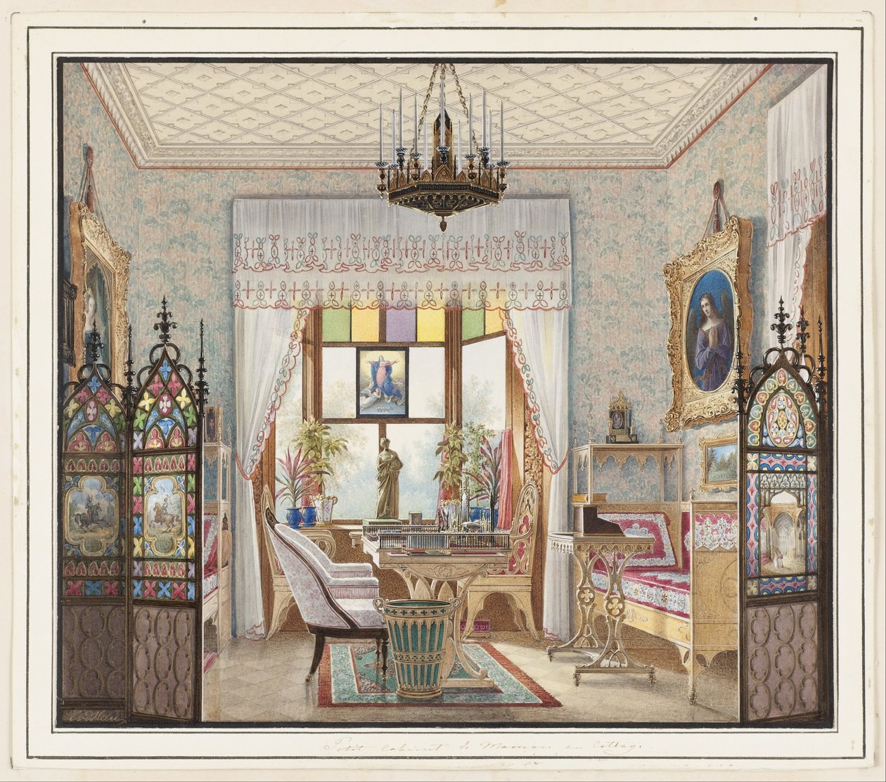 Kejsarinnan Alexandra Feodorovnas vardagsrum, stugpalatset, St. Petersburg, Ryssland av Eduard Petrovich Hau
