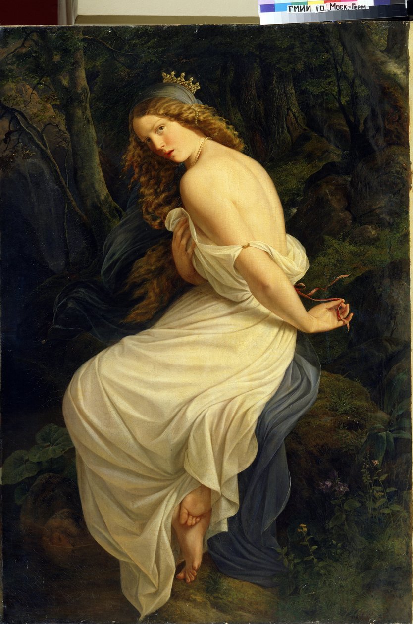 Ondine (Undine). Geni av vattnet i germansk mytologi som nymfen eller najaden. Målning av Eduard Steinbrueck (Steinbruck) (1802-1882). Olja på duk av Eduard Steinbruck