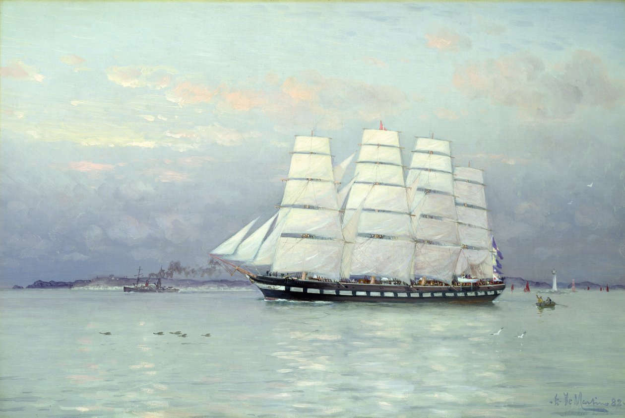 Ett utåtriktat skepp under fullt segel, 1882 av Eduardo de Martino