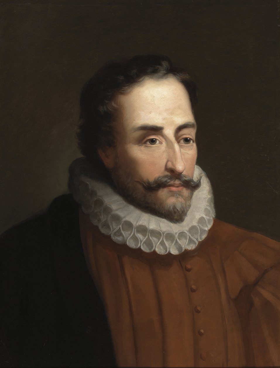 Porträtt av Miguel de Cervantes (1547-1616), poete et dramaturge espagnol - Akademisk konst : Porträtt av Miguel de Cervantes Saavedra (1547-1615) av Balaca y Orejas-Canseco, Eduardo (1840-1917 ca Oil på kanal). , 58x46. Royal Academy of History, M av Eduardo Balaca y Canseco