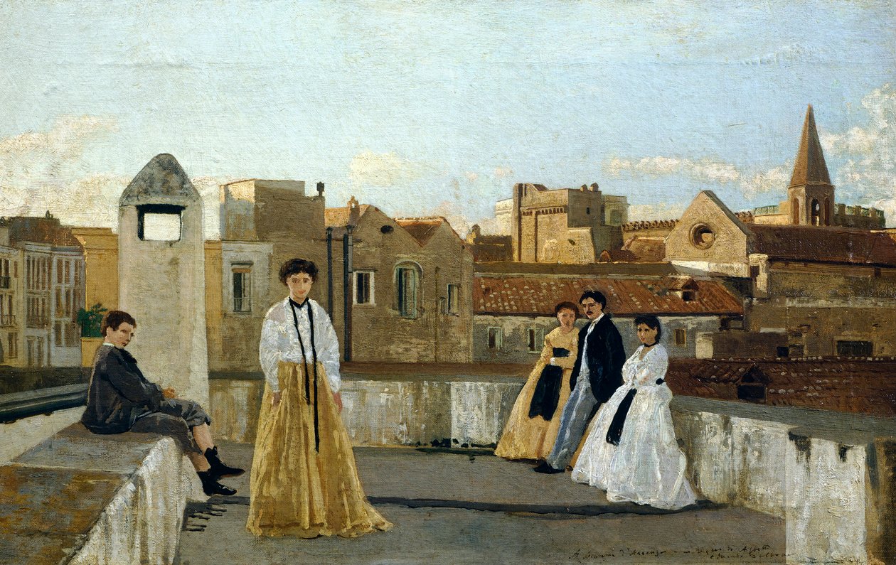 Terrassen, av Edoardo Dalbono (1841-1915), olja på panel, 45x30 cm. av Eduardo Dalbono