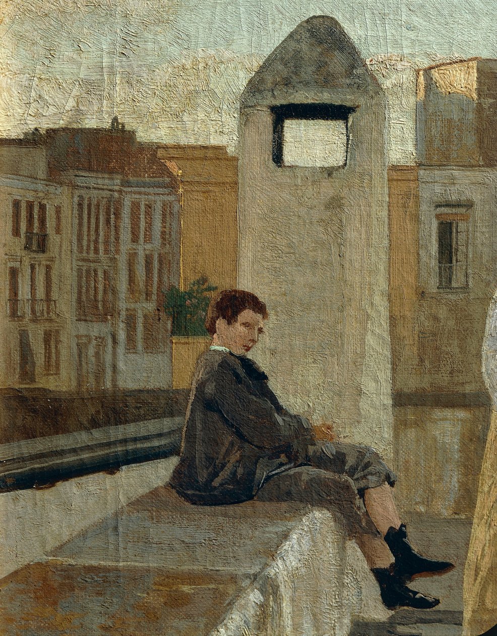 Terrassen, av Edoardo Dalbono (1841-1915), olja på panel, 45x30 cm. Detalj. av Eduardo Dalbono