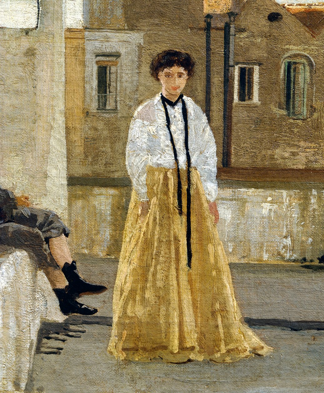 Terrassen, av Edoardo Dalbono (1841-1915), olja på panel, 45x30 cm. Detalj. av Eduardo Dalbono