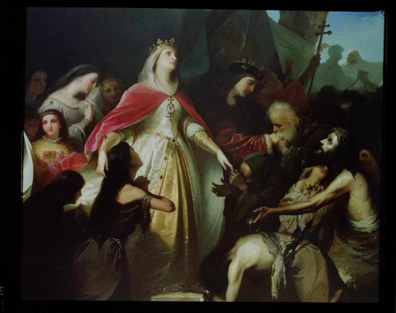 Detalj av de katolska monarker som tog emot de kristna fångarna efter erövringen av Malaga 1487 av Eduardo Javier Ramon Cano de la Pena